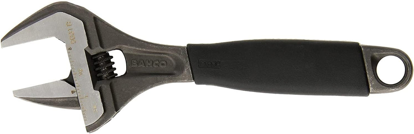ROCKLER Bahco BAH9031RUS Ergo Big-Mouth Adjustable Wrench with Rubber Handle - 8 Inch - Black Phosphate Finish