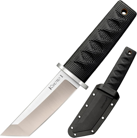 Cold Steel Kyoto 3.25 Durable Compact 8Cr13MoV Stainless Steel Fixed Blade Tanto Outdoor Hunting Utility Knife. 3 3/8 Textured Kray-Ex Handle. Sheath Included